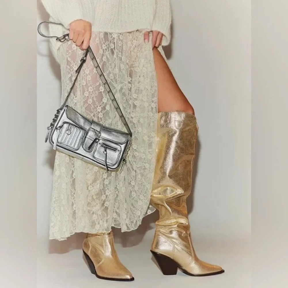 FREE PEOPLE Leather Triple Crown OTK Boots - Golden